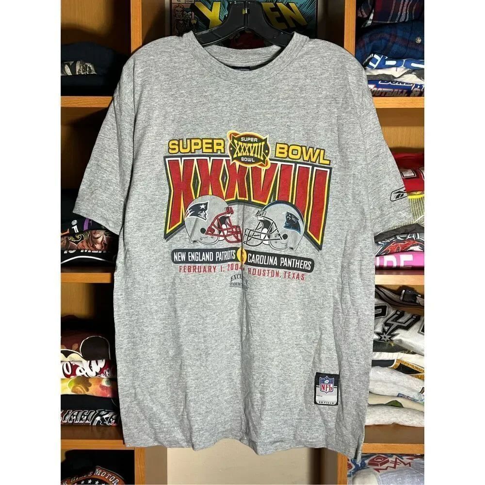 Vintage 2004 NFL Panthers Vs Patriots Superbowl XXXVIII Tee